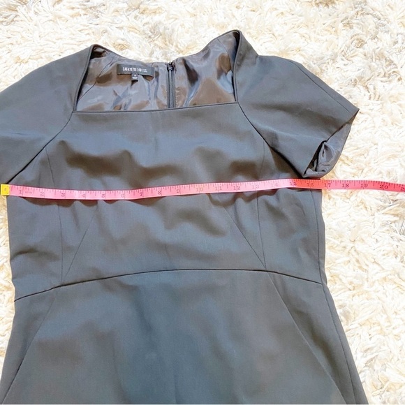 Lafayette 148 | Black Square Neck Short Sleeve Knee Length Virgin Wool Dress 2 - Picture 8 of 10